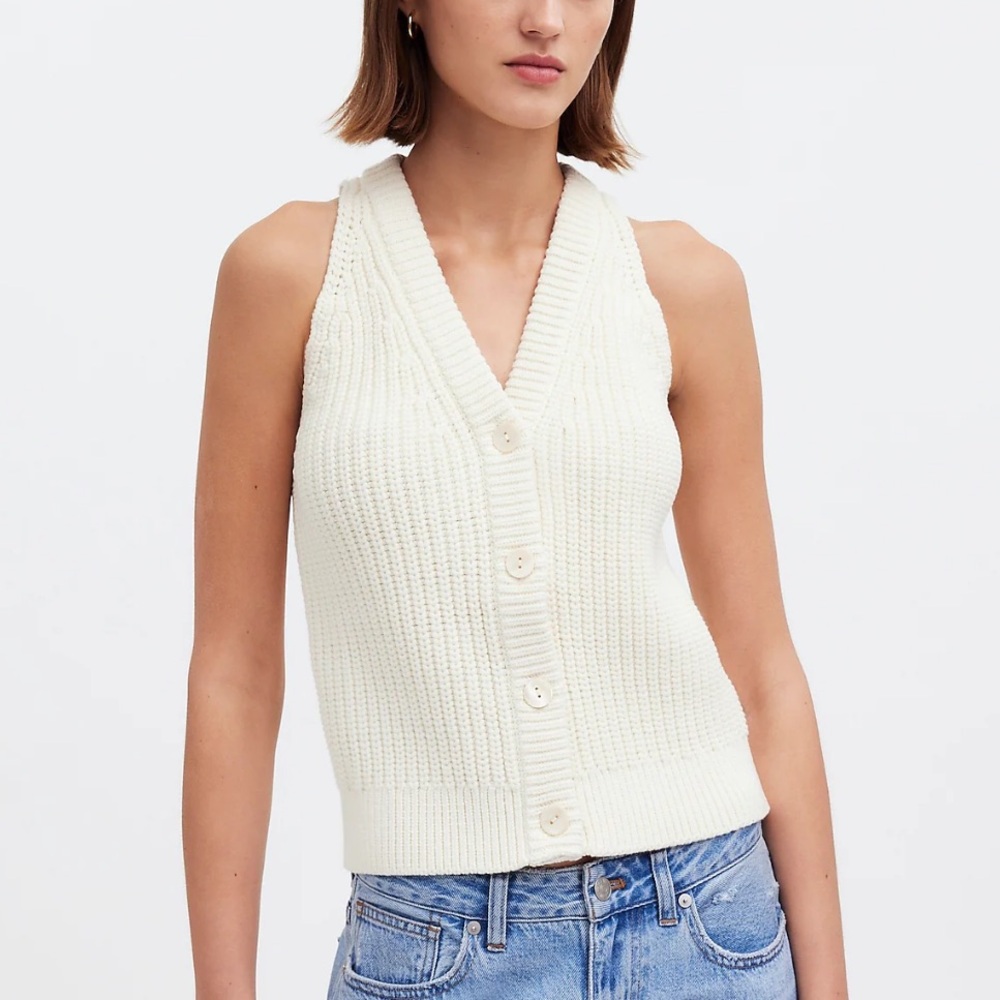 Madewell Ivory Cutaway Sweater Vest Size Small